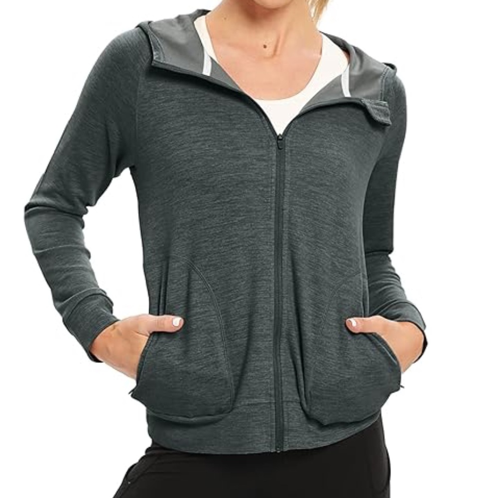 Women's Gray Cropped UPF50+ Athletic Fleece Zip-Up Hoodie
